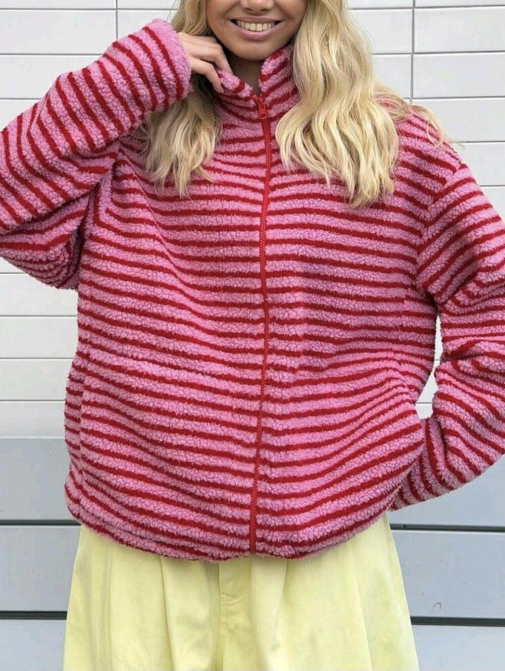 Elegant Striped Casual Versatile Women's Plush Cardigan Jacket Fall